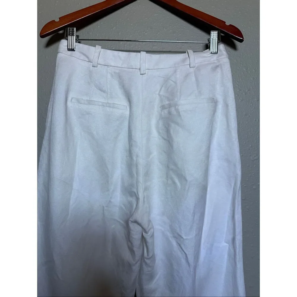 H&M White Linen Blend Wide Leg Cropped Pants Women’s US 6 EUR 36